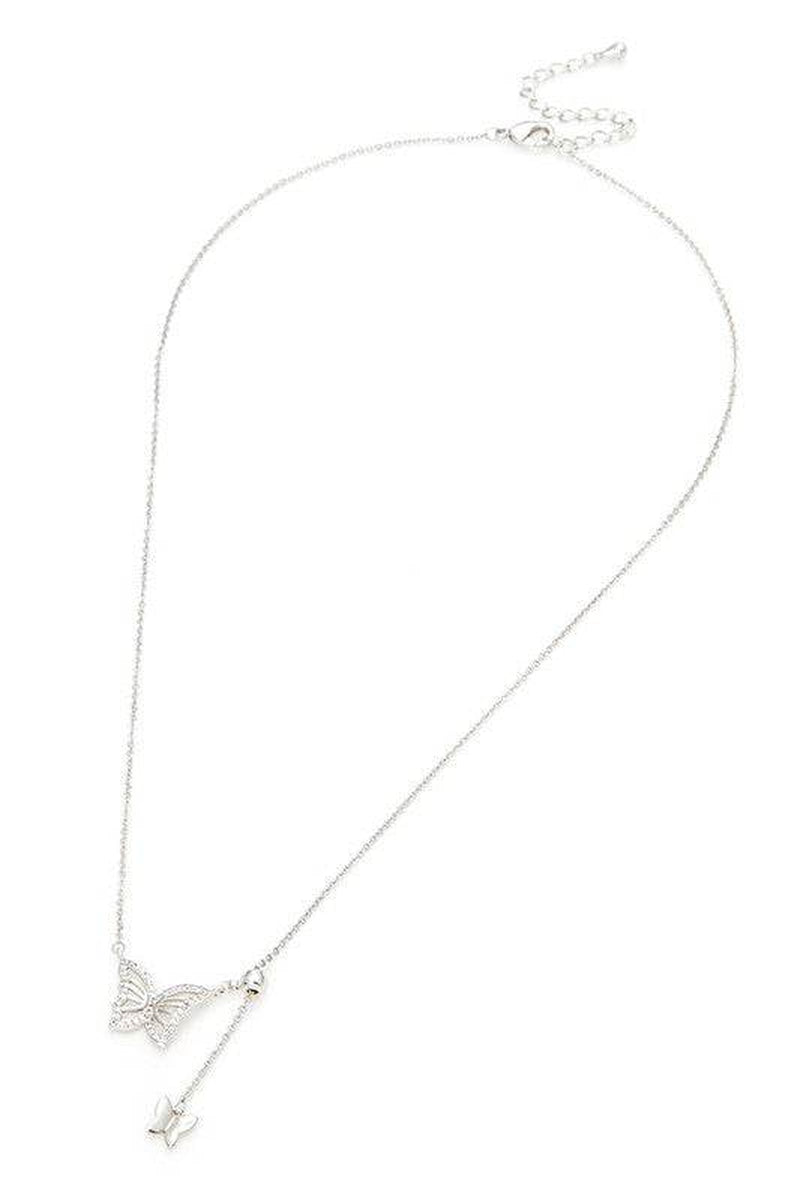 Double Butterfly Charm CZ Pendant Necklace