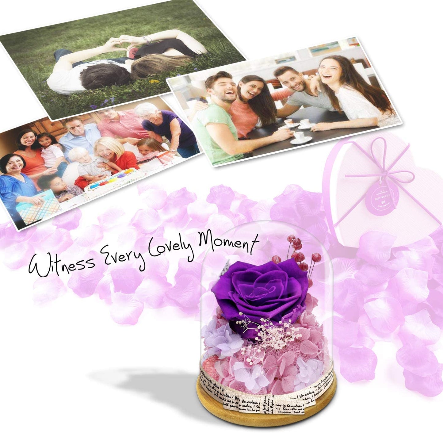 Handmade Delivery Gift Preserved Rose in Glass Dome - Artificial Flowers Creative Gifts for Friend or Women and Family on Valentine'S Day,Chrismas,Birthday,Relationship Gifts for They.(Voilet)