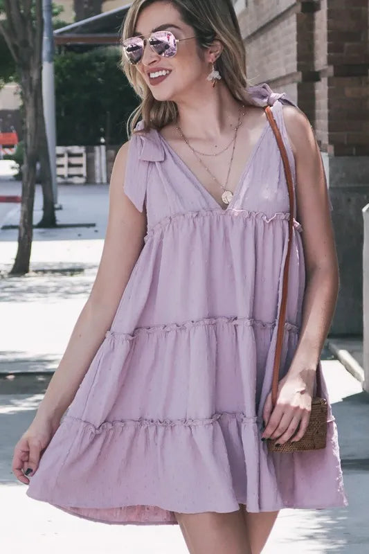 And The Why Polka Dot Textured Layered Flounce Ruffle Dress-1