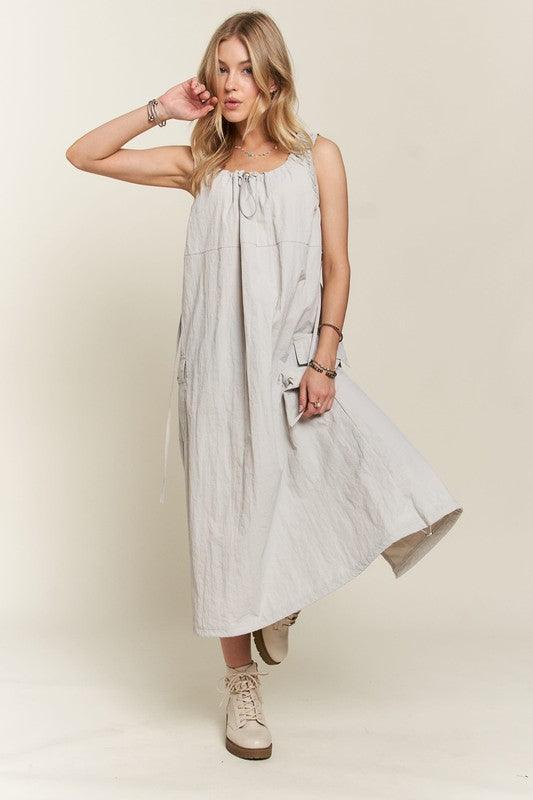 ADORA Drawstring Slit Back Cargo Dress-4