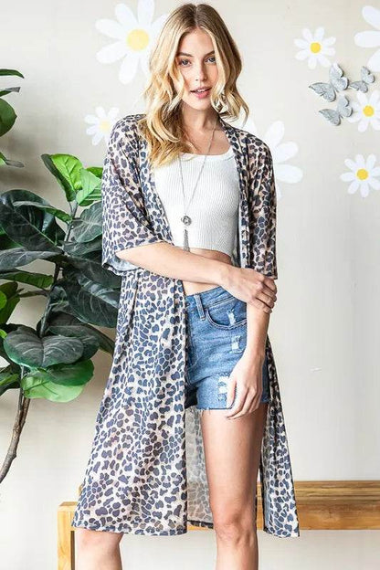 Heimish Full Size Leopard Open Front Cardigan plus Size