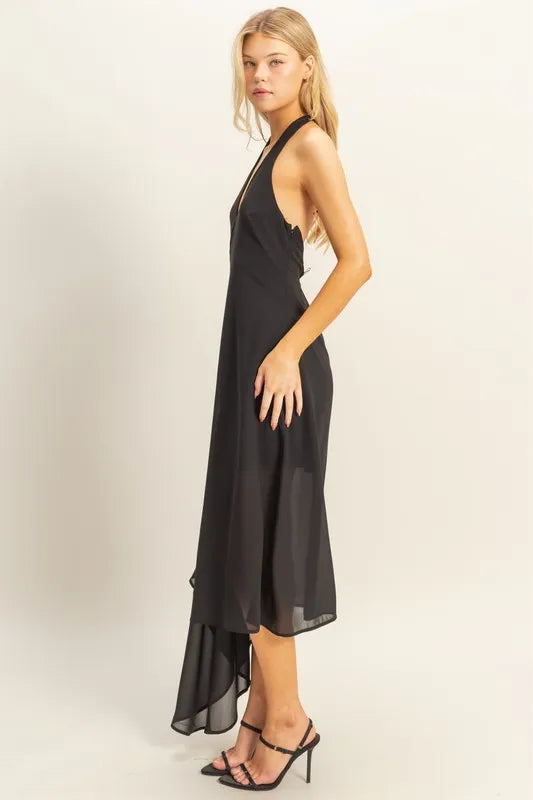 HYFVE Chiffon Halter Asymmetrical Hem Dress-2