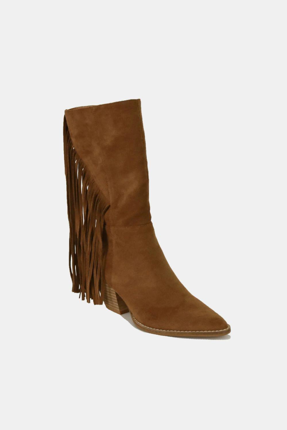 MayFair Suede Fringe Point Toe Boots-2
