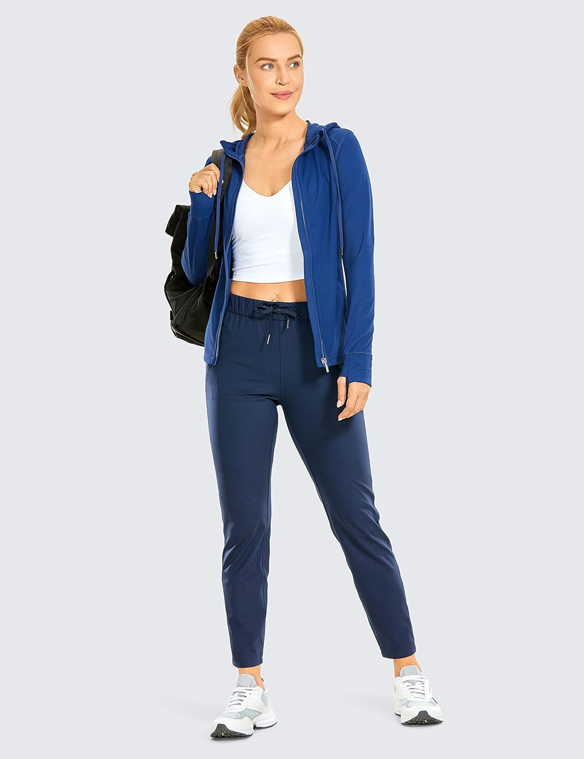 Women'S Brushed Full Zip Hoodie Jacket Sportswear Hooded Workout Track Running Jacket with Zip Pockets