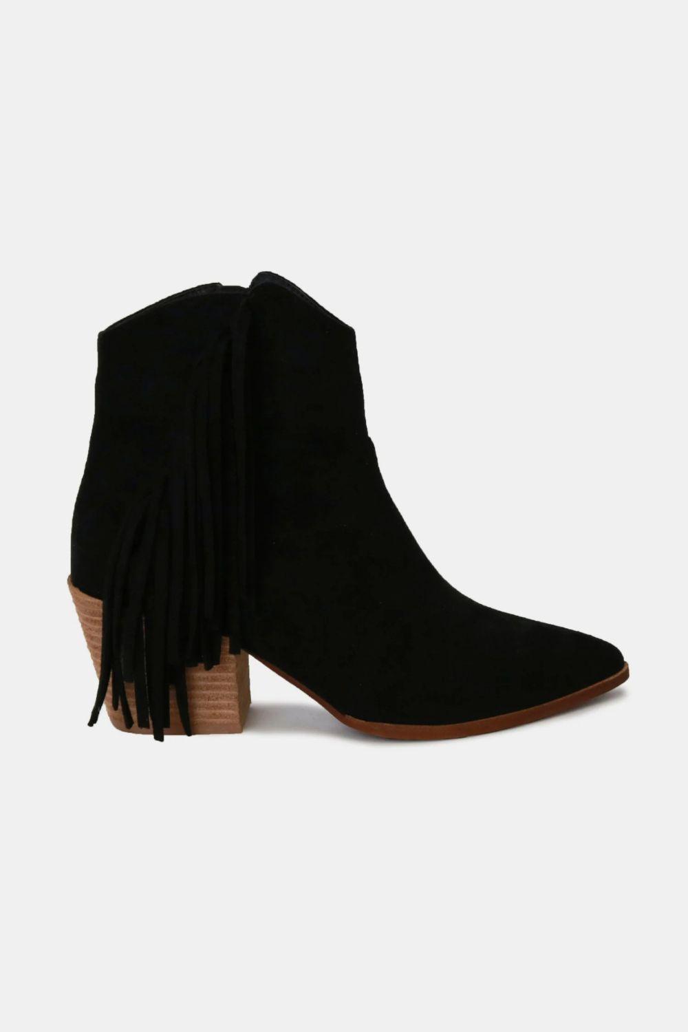 MayFair Suede Fringe Point Toe Ankle Boots-0