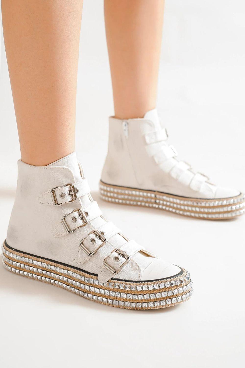 Mayfair Multi-Buckle Straps Studded Platform Sneakers-0
