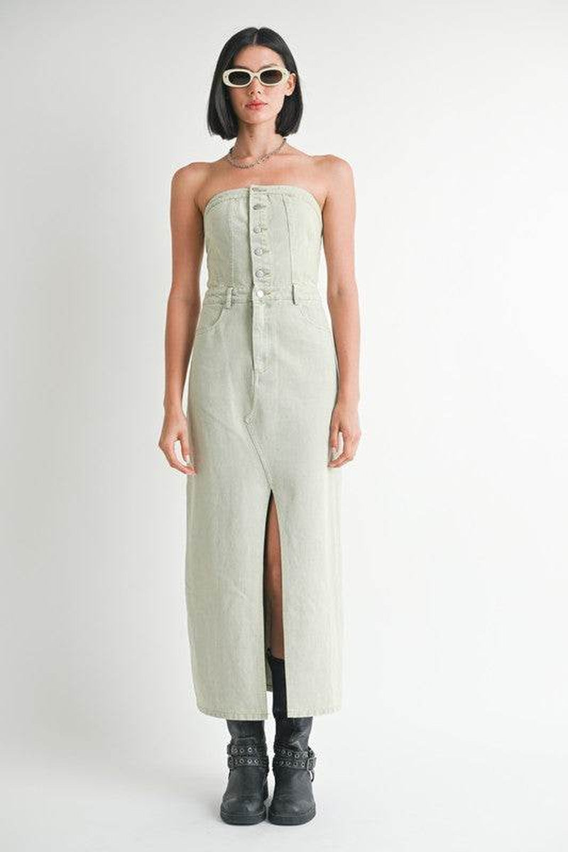 BUTTON up TUBE DENIM DRESS with SLIT