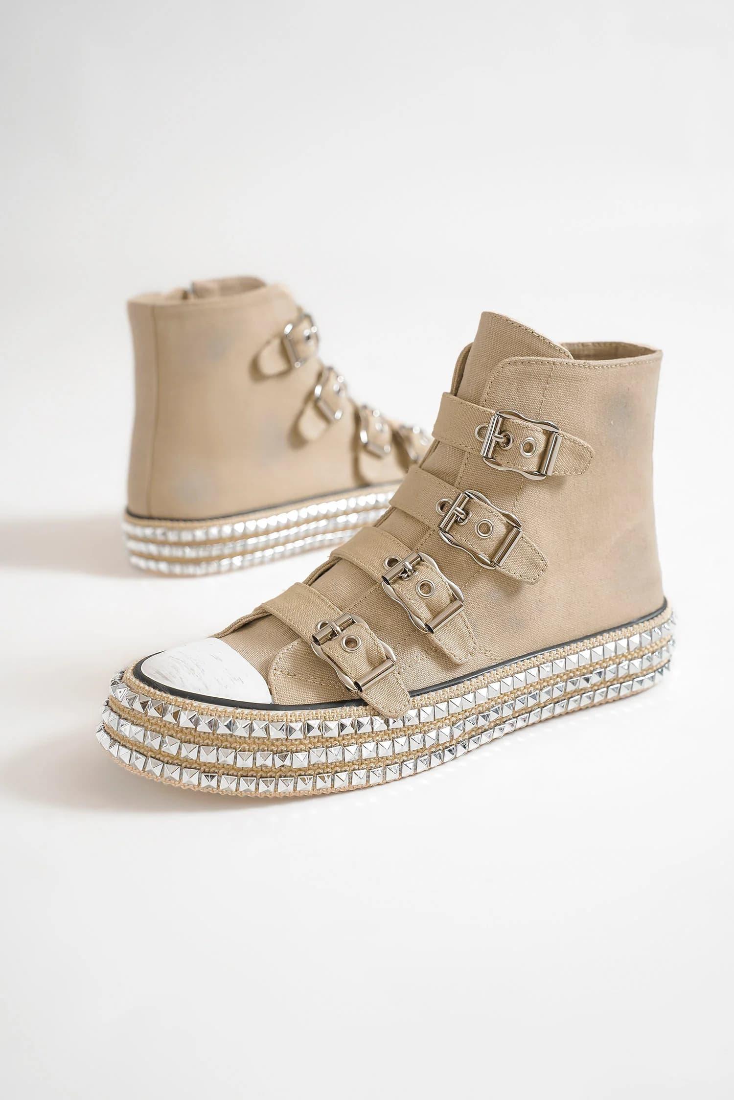 MayFair Multi-Buckle Straps Studded Platform Sneakers-1
