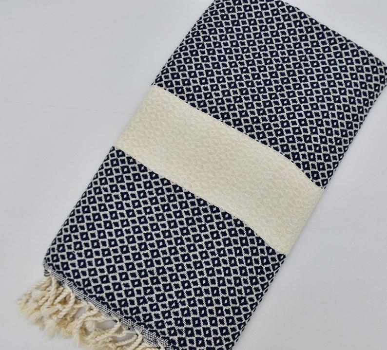 SMALL DIAMOND BLACK TURKISH BATH & HAND TOWEL SET-4