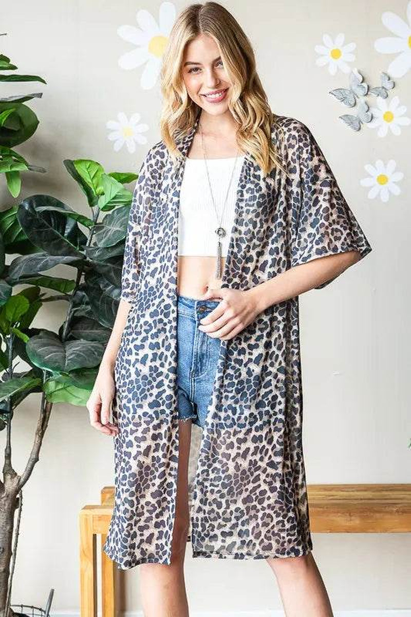 Heimish Full Size Leopard Open Front Cardigan plus Size