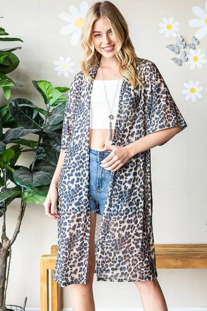 Heimish Full Size Leopard Open Front Cardigan plus Size