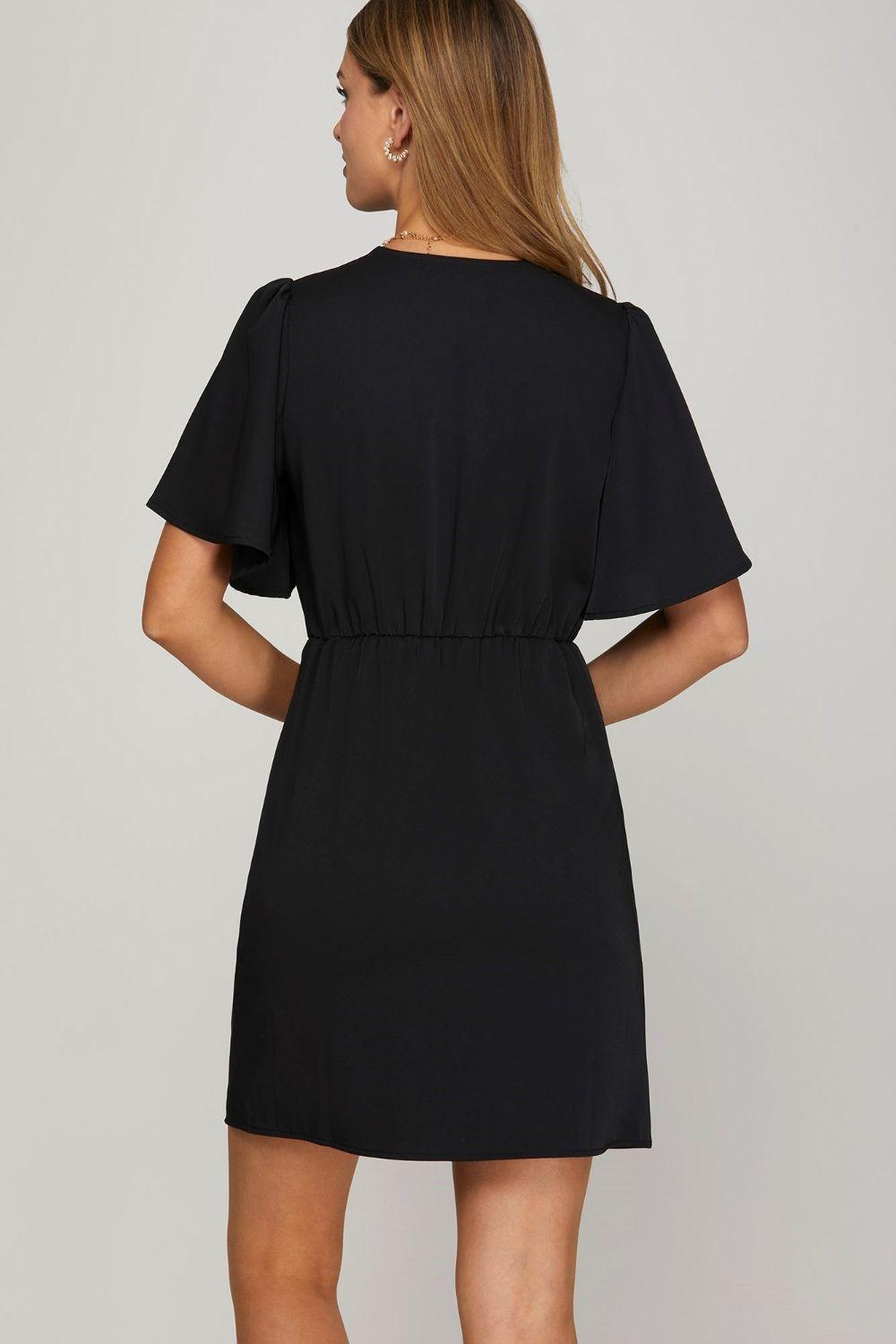 She + Sky Ruffled Surplice Short Flutter Sleeve Mini Dress-1