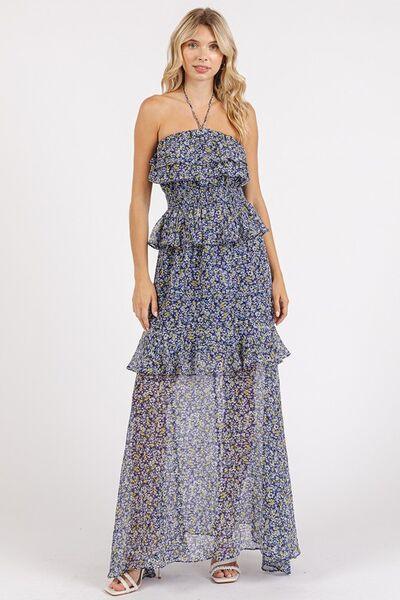Mittoshop Ruffled Smocked Floral Halter Neck Maxi Dress-2
