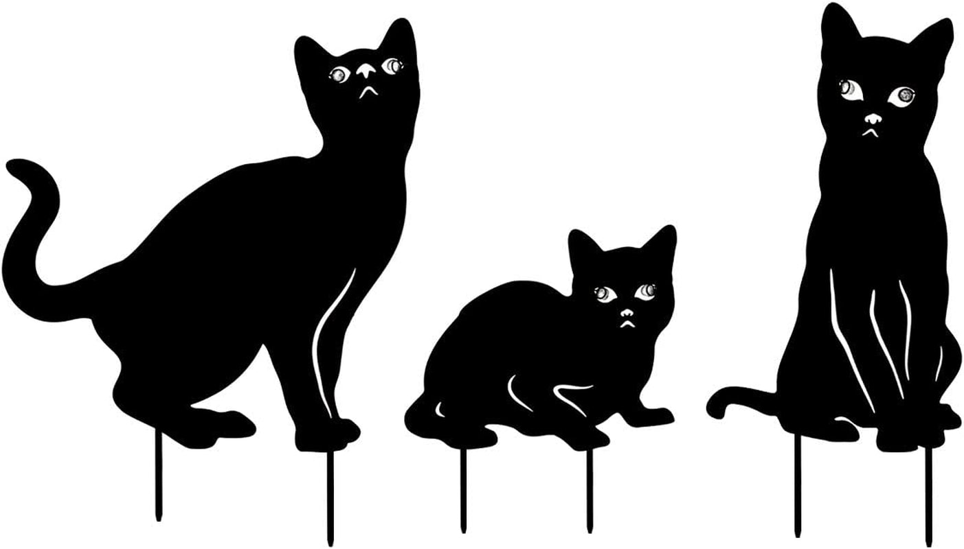 Garden Decor for Outside, 3 Pack Metal Cat Decorative Garden Stakes, Black Cat Silhouette Yard Stakes Spring Garden Decor Outdoor Statues with Reflective Eyes Cat Gifts for Cat Lovers