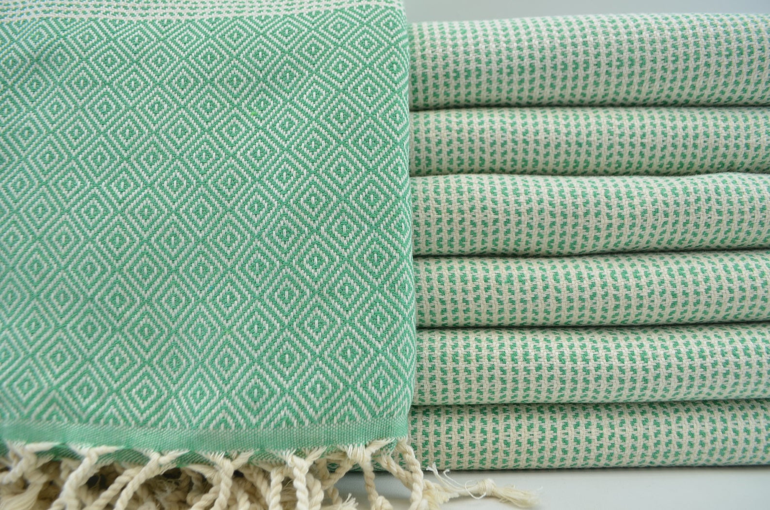 DOTTY DIAMOND GREEN TURKISH TOWEL-0