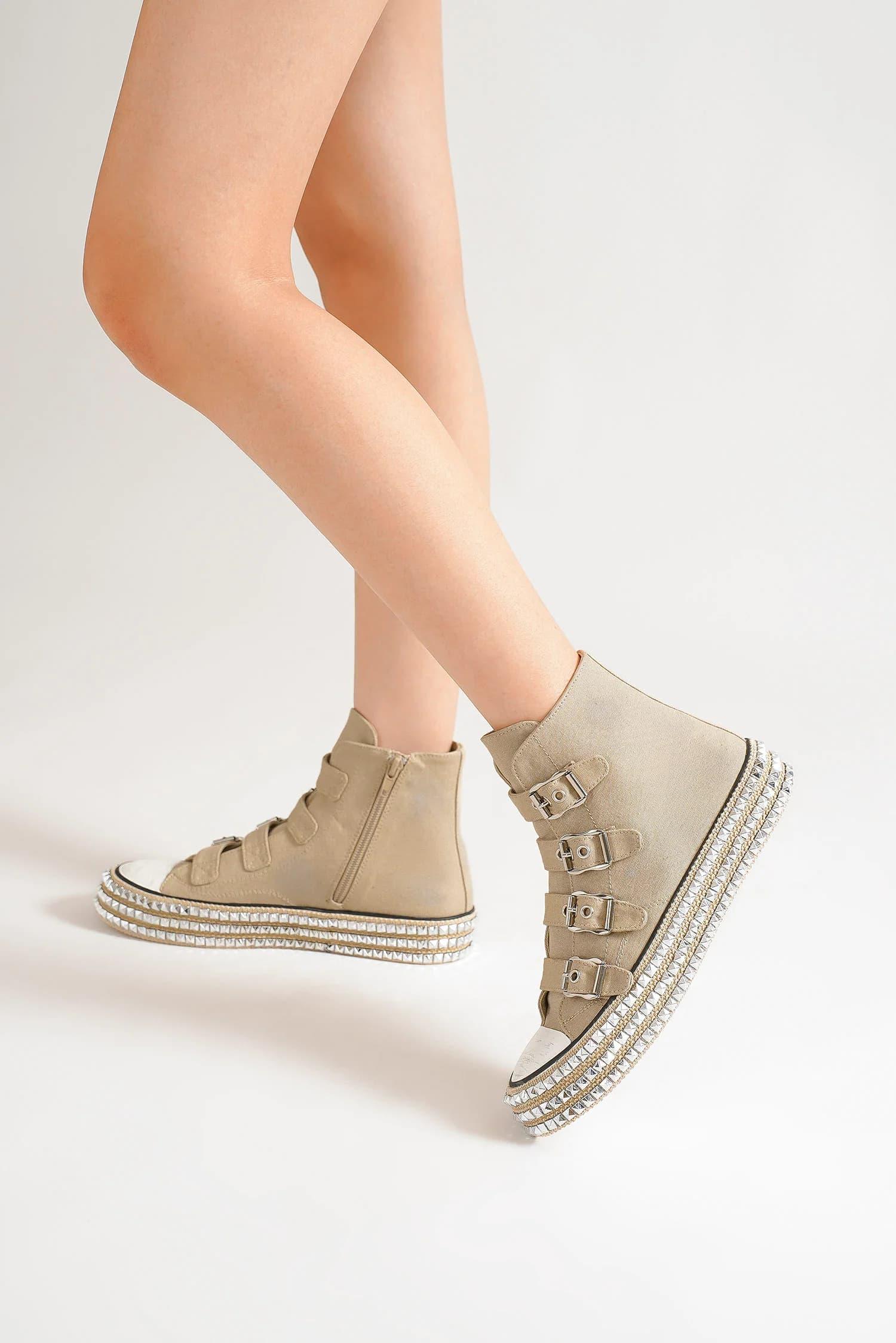 MayFair Multi-Buckle Straps Studded Platform Sneakers-0