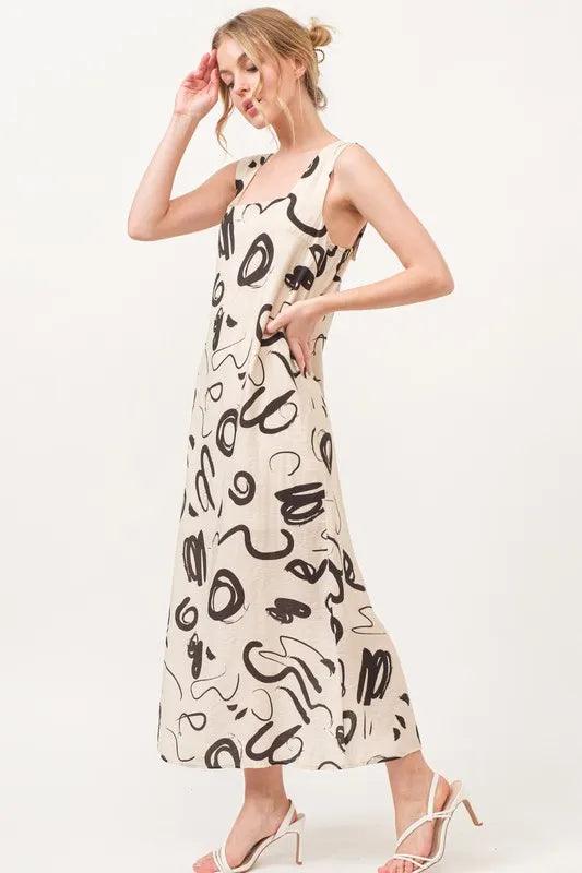 And The Why Square Neck Abstract Printed Maxi Dress-2