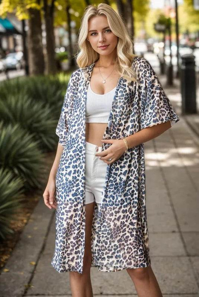 Heimish Full Size Leopard Open Front Cardigan plus Size