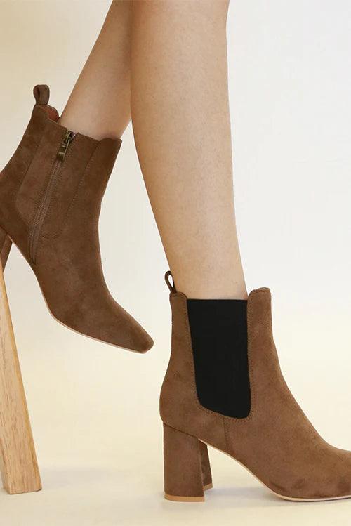 Mayfair Faux Suede Block Heel Chelsea Boots with Elastic Side Panel-0
