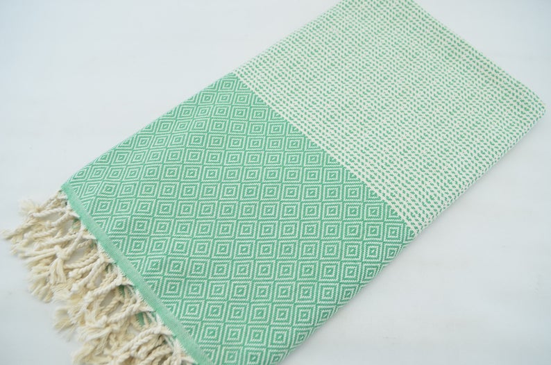 DOTTY DIAMOND GREEN TURKISH TOWEL-2