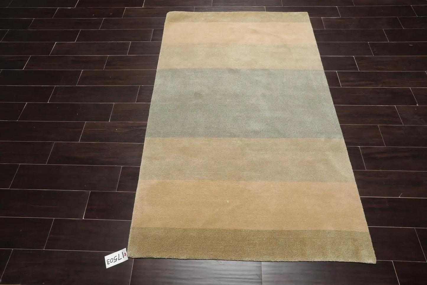 3'10''x6' Hand Knotted Tibetan Wool and Silk Tibetan Modern & Contemporary  Oriental Area Rug Aqua,Beige Color-2