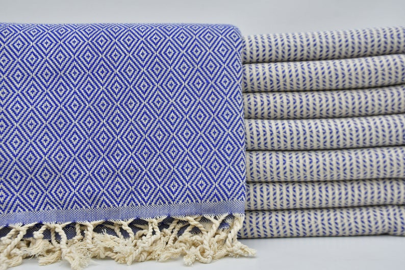 DOTTY DIAMOND BLUE TURKISH TOWEL-0