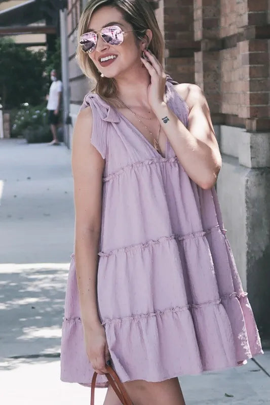 And The Why Polka Dot Textured Layered Flounce Ruffle Dress-2