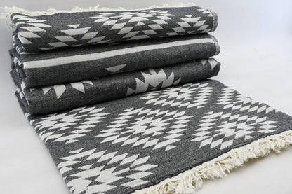 AZTEC BLACK TURKISH TOWEL-1