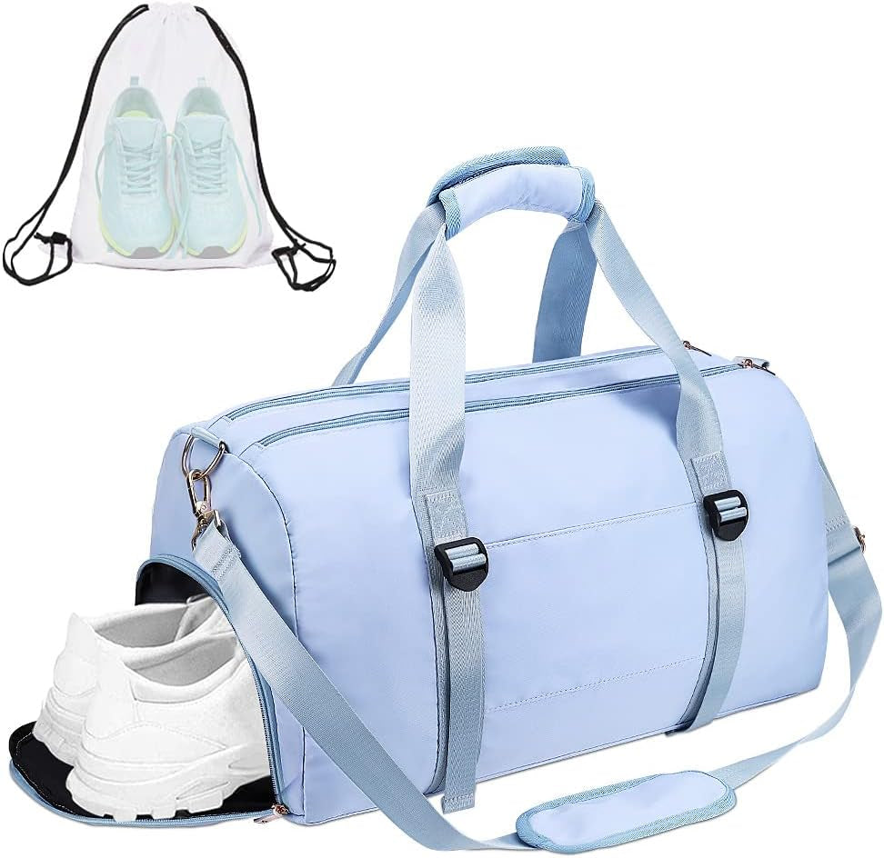 Gym Duffle Bag Dry Wet Separated Gym Bag Sport Duffle Bag Training Handbag Yoga Bag with Extra Drawstring Backpack for Man and Women (Blue-Upgrade) Large