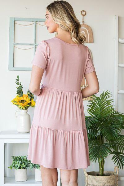 Heimish Full Size Solid Mini Tiered Dress with Pompom Lace Plus Size-1