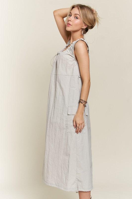 ADORA Drawstring Slit Back Cargo Dress-3