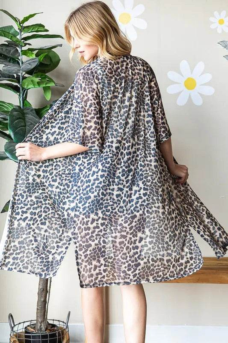 Heimish Full Size Leopard Open Front Cardigan plus Size
