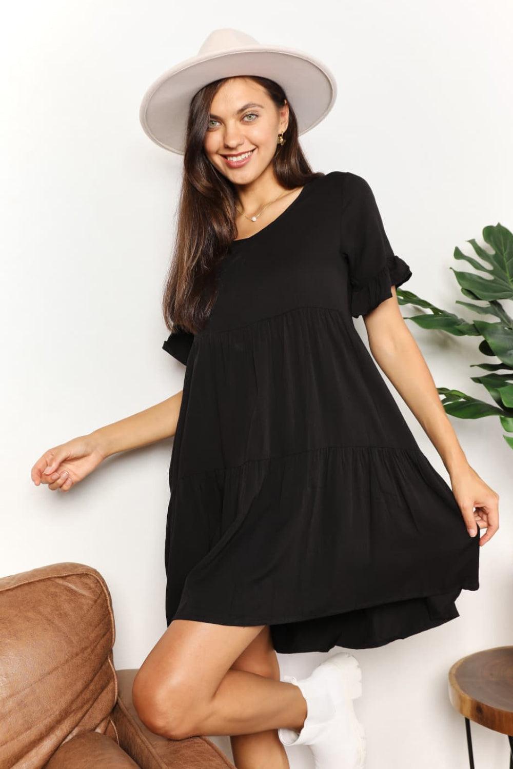 Double Take V-Neck Flounce Sleeve Tiered Dress-5