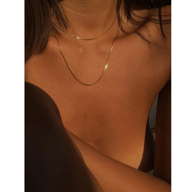 18K Gold Plated Double-Row Snake Chain Necklace
