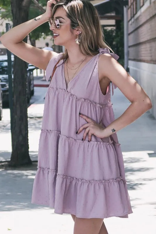 And The Why Polka Dot Textured Layered Flounce Ruffle Dress-3