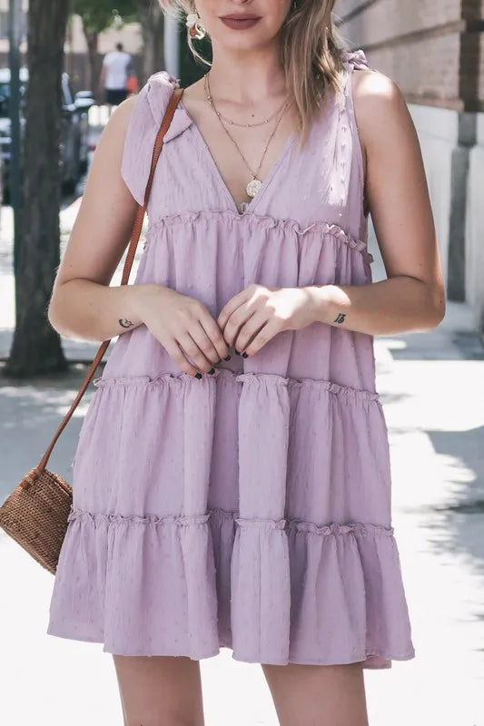 And The Why Polka Dot Textured Layered Flounce Ruffle Dress-0