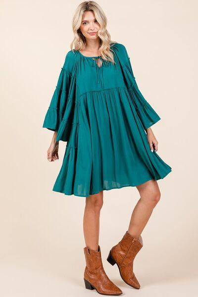 Mittoshop Frill Tie Neck Bell Sleeve Dress-4