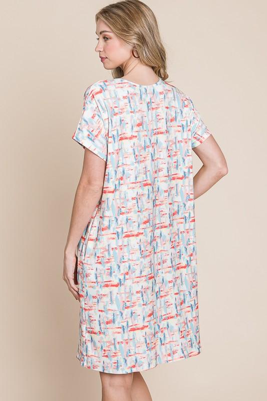 BOMBOM Printed Round Neck Short Sleeve Tee Dress-3