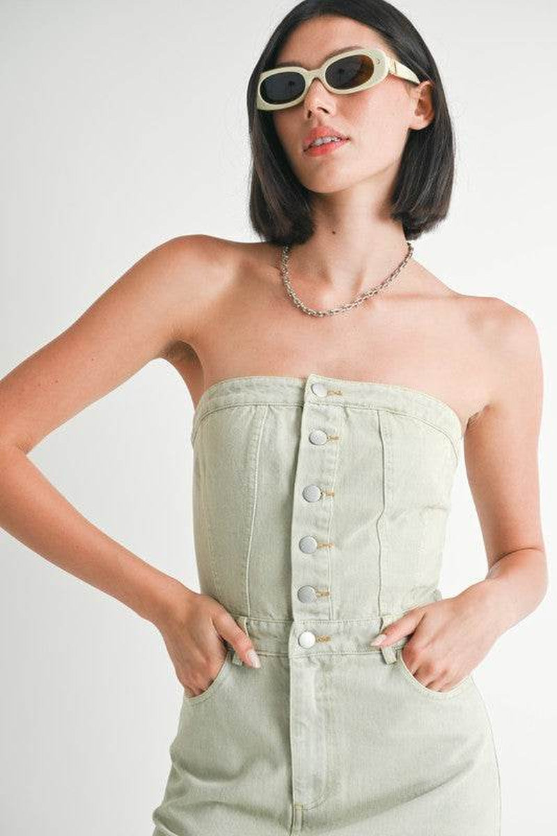 BUTTON up TUBE DENIM DRESS with SLIT