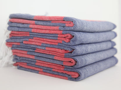 MONACO RED NAVY STRIPE TURKISH TOWEL-2