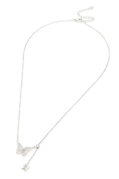 Double Butterfly Charm CZ Pendant Necklace