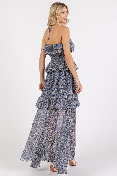 Mittoshop Ruffled Smocked Floral Halter Neck Maxi Dress-4