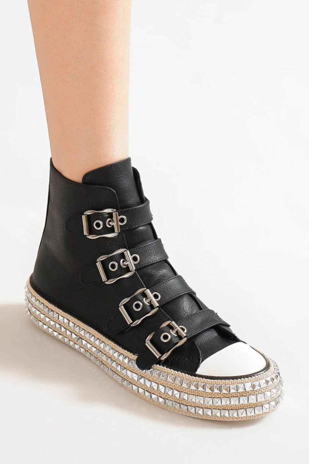 MayFair Multi-Buckle Straps Studded Platform Sneakers-2