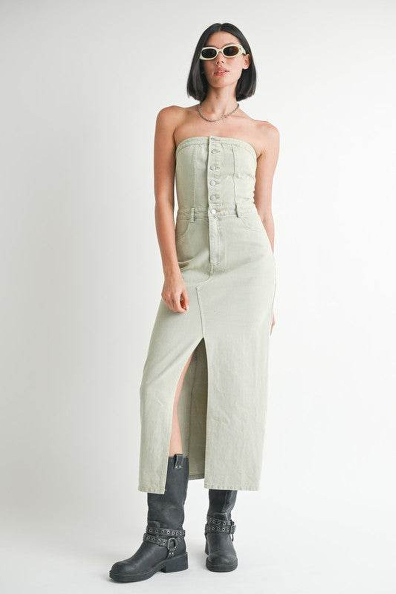 BUTTON up TUBE DENIM DRESS with SLIT