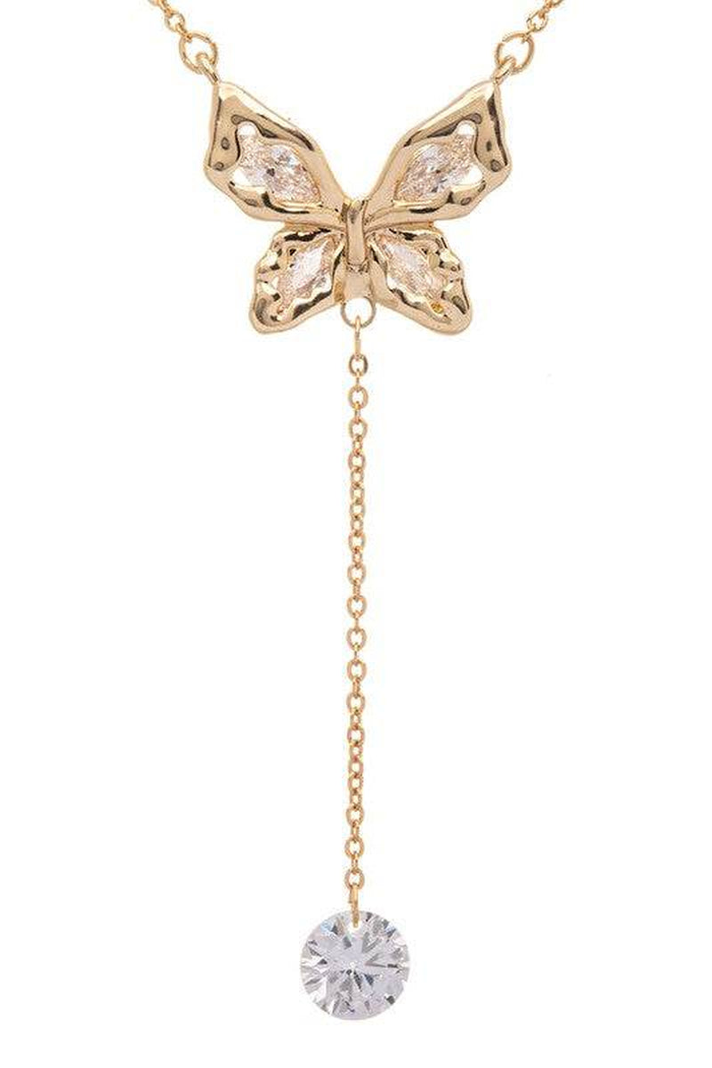 Cubic Zirconia Dorp Butterfly Pendant Necklace
