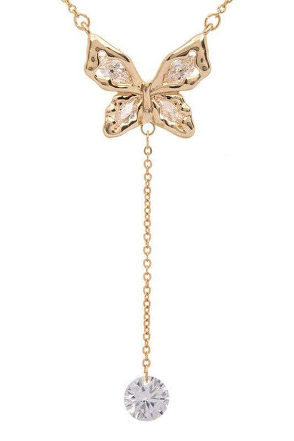 Cubic Zirconia Dorp Butterfly Pendant Necklace