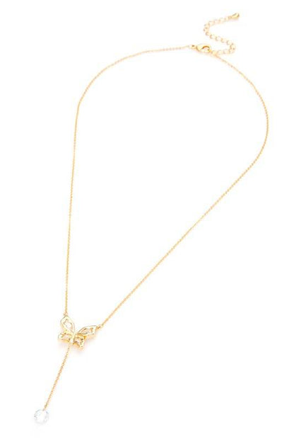 Cubic Zirconia Dorp Butterfly Pendant Necklace