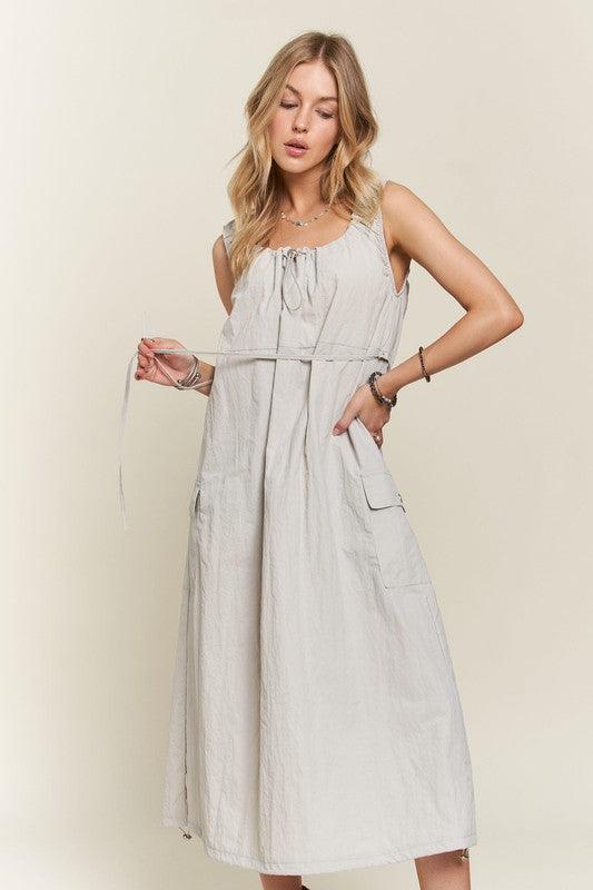 ADORA Drawstring Slit Back Cargo Dress-2