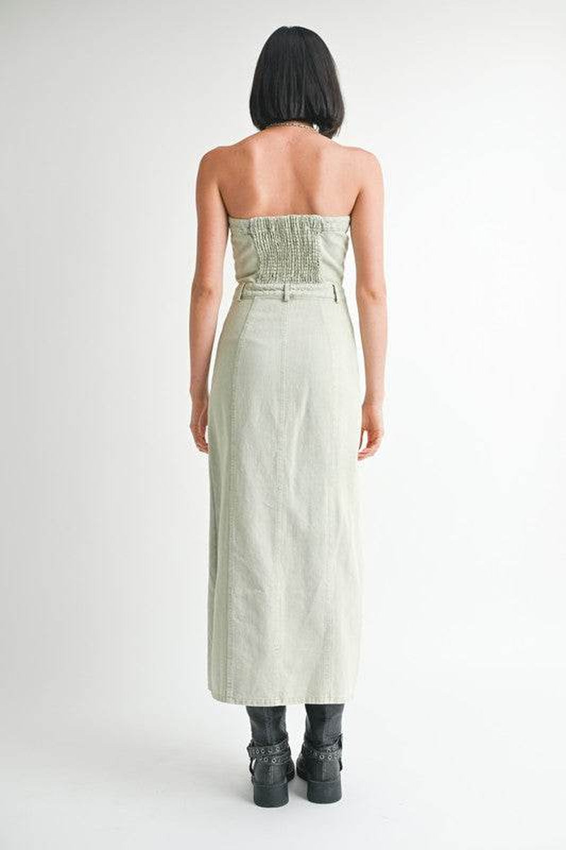 BUTTON up TUBE DENIM DRESS with SLIT