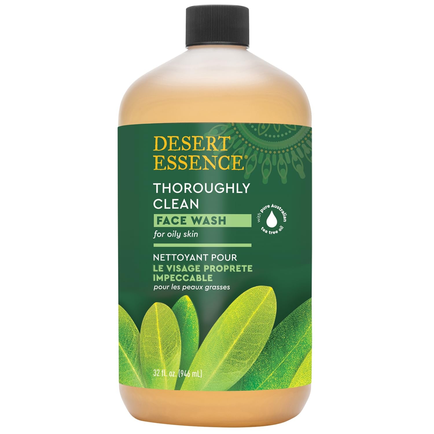 Thoroughly Clean Face Wash with Tea Tree Oil, Castile Soap and Coconut Oil - Organic Facial Cleanser for Sensitive and Oily Skin, Vegan & Cruelty-Free, 32 Fl Oz